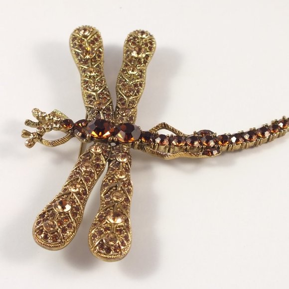 Large Statement Dragonfly Brooch in fashion topaz hued rhinestones - Picture 12 of 15